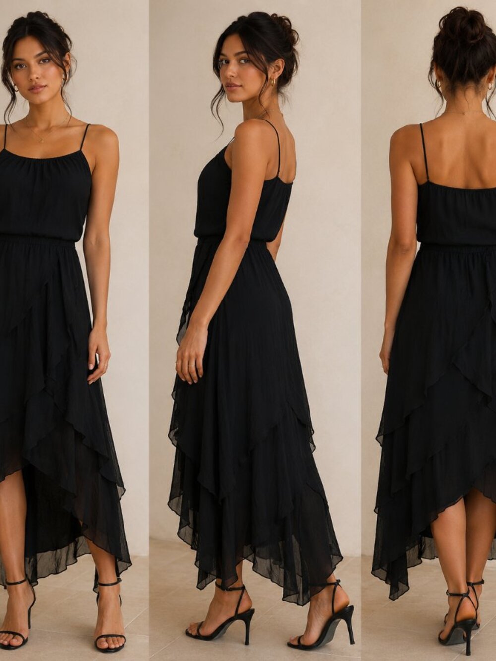 Guess black cascade chiffon dress Size XS